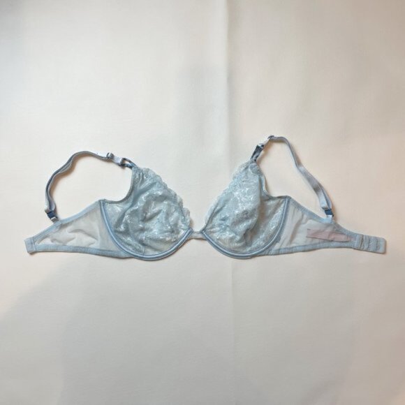 NWOT Victoria's Secret Bra 34DD Unlined Demi Blue Floral Lace B1459 - Picture 2 of 7